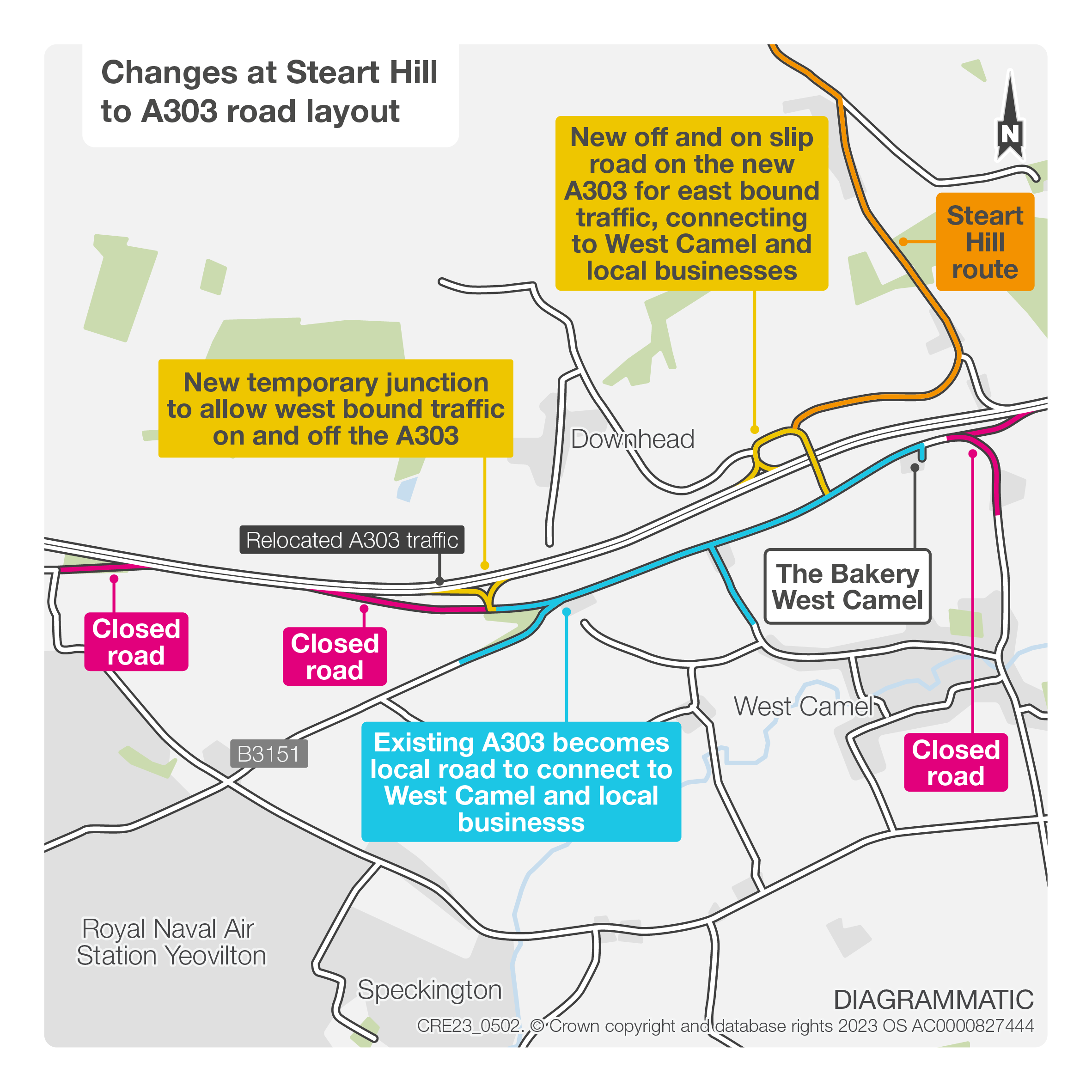 Steart Hill to A303 road layout map